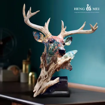 [Finančné plánovanie]Nordic ornament dekorácie živice simulácia jeleň hlavu sochy home office creative decoration remeslá
