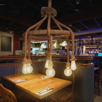 American Village Retro Konopné lano bar prívesok lampa Reštaurácia, Kaviareň a Bar Kreatívne Nástroje osvetlenie