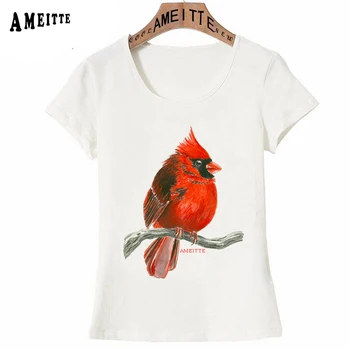 Letné Módy Ženy, T Košele Kawaii Kardinál Vták Vytlačené T-Shirt Roztomilý Dievča Bežné Topy Roztomilý Tees Zábavné Ameitte Krátky Rukáv