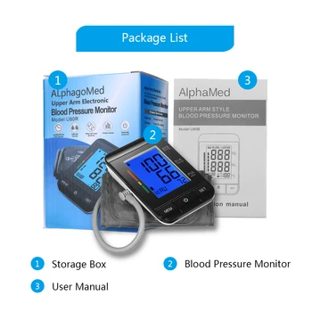 AlphagoMed LCD Hornej končatiny Monitor Krvného Tlaku s Manžetou Digitálne Sphygmomanometer srdcovej frekvencie/2 User Mode/90 Údaje Pamäť/IHB