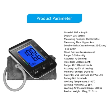 AlphagoMed LCD Hornej končatiny Monitor Krvného Tlaku s Manžetou Digitálne Sphygmomanometer srdcovej frekvencie/2 User Mode/90 Údaje Pamäť/IHB