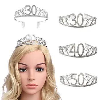 30 40 50 Narodeniny, Party Dekorácie Dospelých Crystal Drahokamu Tiara Princezná Koruny Hairbands Príslušenstvo Šťastný 30 Rok Dekorácie