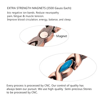 Escalus Magnetický Náramok Ženy 14pcs Magnety 14pcs Semi-Drahé Kamene Medené Oplechovanie, Kúzlo Náramok Dámy Náramok Náramok