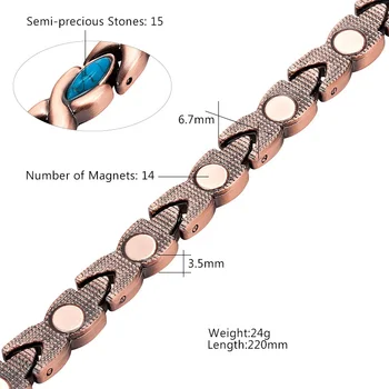 Escalus Magnetický Náramok Ženy 14pcs Magnety 14pcs Semi-Drahé Kamene Medené Oplechovanie, Kúzlo Náramok Dámy Náramok Náramok