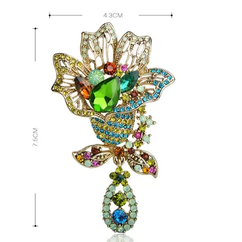 Blucome Svieti Veľké Zelené Kvety Brošňa Pre Ženy Vintage Crystal Brošňa Corsage Ženy Sveter Klobúky Šatku Vyhovovali Šperky Kolíky