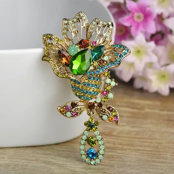 Blucome Svieti Veľké Zelené Kvety Brošňa Pre Ženy Vintage Crystal Brošňa Corsage Ženy Sveter Klobúky Šatku Vyhovovali Šperky Kolíky