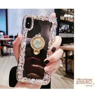 Luxusné Fondov Capa Bling Ring Držiteľov Stojí Drahokamu Jasné, Mäkké puzdro Pre iPhone11 12 pro max X XS MAX XR 8 7 6Plus Coque