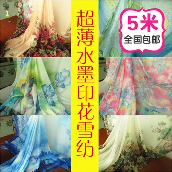 30 Krásnej Čínskej atramentová tlač šifón tkaniny tkaniny Ultra-tenké super polohy vytlačené klasicistickom štýle