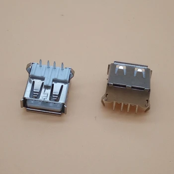 100ks USB 2.0 4Pin Typu Female Zásuvka Konektor 2 Nohy 90 ° Ohyb Pin Konektor Jack DIY Konektory
