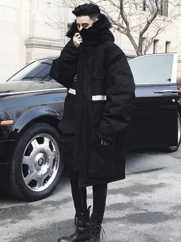 Vysoká kvalita 2018 zimné krvi pazúr kožušiny golier s kapucňou plus bavlnená bunda pre mužov Hip Hop modis OS vrchné oblečenie & coats