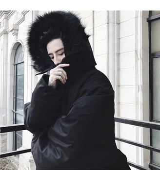 Vysoká kvalita 2018 zimné krvi pazúr kožušiny golier s kapucňou plus bavlnená bunda pre mužov Hip Hop modis OS vrchné oblečenie & coats