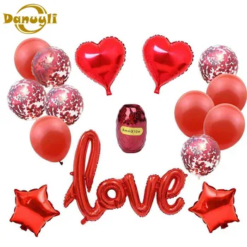 15pcs Valentína Svadobné Party Dekorácie Balóny Set Star Srdce Tvar Lásky Hliníkovej Fólie Konfety Hélium Balónoch