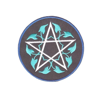 Vhodné pre všetky druhy oblečenia Pentagram pohanské pentacle wicca bielych čiar nášivka žehlička na patch