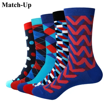 Match-Up Mužov Legrační Farebné Bavlnené Ponožky pinkycolor Bežné Pruh okolo bodu série človeka ponožky (5pairs/lot)