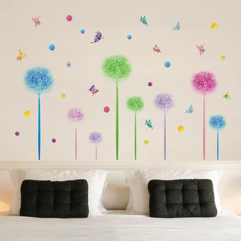 Farebné kvetinové samolepky na stenu obývačky, spálne, TV pozadie Dekoratívne maľby zelené nálepky Domáce Dekorácie motýľ