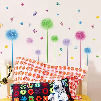 Farebné kvetinové samolepky na stenu obývačky, spálne, TV pozadie Dekoratívne maľby zelené nálepky Domáce Dekorácie motýľ