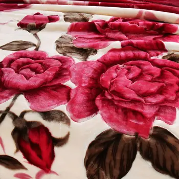 2020 Luxusné Kvety Červené Dvakrát strane Hrubé Zimné Raschel Prikrývky Twin Plný Queen Size Polyester Bedsheet