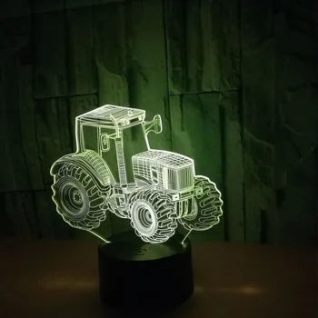 1Pc Traktor 3D Malé Nočné Svetlo Farebné Dotykové Diaľkové Ovládanie Atmosféru 3D Malá Stolná Lampa(Čierna, ovládač s Batériou)