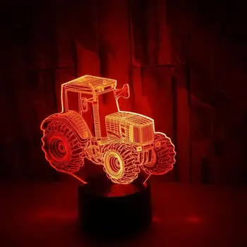 1Pc Traktor 3D Malé Nočné Svetlo Farebné Dotykové Diaľkové Ovládanie Atmosféru 3D Malá Stolná Lampa(Čierna, ovládač s Batériou)