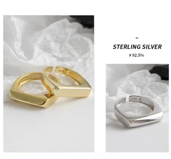 Nové 925 Sterling Silver Krúžky Minimalistický Geometrické Obdĺžnikový Lesklý Hladký Otvorenie Manžety Ženský Prsteň Strieborný Prsteň