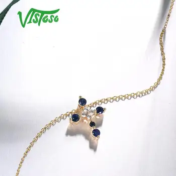 VISTOSO Zlaté Prívesky Pre Ženy Autentické 14K 585 Žlté Zlato Cross Prívesok Blue Sapphire White Sapphire Elegantné, Jemné Šperky