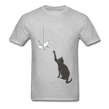Origami Žeriava & Cat 2018 Najnovšie Kreslené Dizajn Muži T-shirts Bavlna Biela Roztomilý Topy Vlastné Vďakyvzdania Darček Tričko