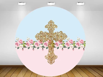 Kolo kruhu pozadí dieťa krst pozadie baby sprcha narodeninovej Party tabuľka Kryt dekorácie kvet zlatý kríž Y-360
