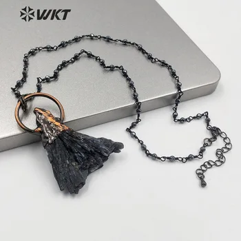 WT-N1215 Nové surového čierny kameň náhrdelník v mosadze, vintage štýl antique brass elektrolyticky pokrývajú čierny turmalín Náhrdelník žena Šperky