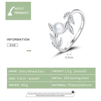 WOSTU 925 Sterling Silver Ring Šumivé Zircons Pšenica Design Originálne Prstene Pre Ženy, Svadobné Prsty S925 Šperky CTR153