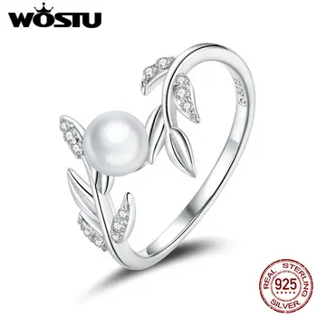 WOSTU 925 Sterling Silver Ring Šumivé Zircons Pšenica Design Originálne Prstene Pre Ženy, Svadobné Prsty S925 Šperky CTR153