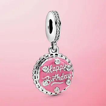 925 Sterling Silver Ružová Happy Birthday Cake Visieť Kúzlo Fit Pôvodné Pandora Korálky Náramok Šperky Darček K Narodeninám Priateľku