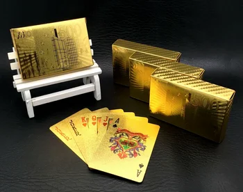 Jedna Paluba Zlatej Fólie Poker Eur Štýl Plastové Pokrové Hracie Karty Nepremokavé Karty Dobrú Cenu Hazardné hry Doskové hry GYH