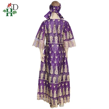 H&D Afriky Čipky Šaty Žien Bazin Dashiki Oblečenie Výšivky Dlhé Šaty Plus Veľkosť Dámy 4XL Župan 2020 Nový Rok Fialové Šaty