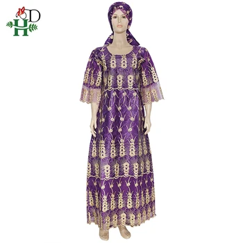H&D Afriky Čipky Šaty Žien Bazin Dashiki Oblečenie Výšivky Dlhé Šaty Plus Veľkosť Dámy 4XL Župan 2020 Nový Rok Fialové Šaty