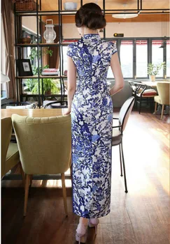 SHENG COCO 5XL Žena Modré A Biele Porcelánové Dlho Cheongsam Čínsky Štýl Qipao Banketové Sukne Etiketa Šaty Suzhou Cheongsam