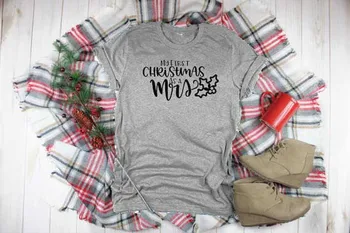 Moje prvé vianoce ako pani T-Shirt Manželka vianočný darček Tee Tumblr Bežné Prvý sa Oženil Vianočné Top Bavlnené Oblečenie Doprava