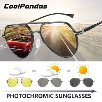 CoolPandas Značka Pilot, slnečné Okuliare Muži Ženy Photochromic Deň Nočné Jazdy Polarizované Slnečné Glasse Chameleon anteojos de sol hombre