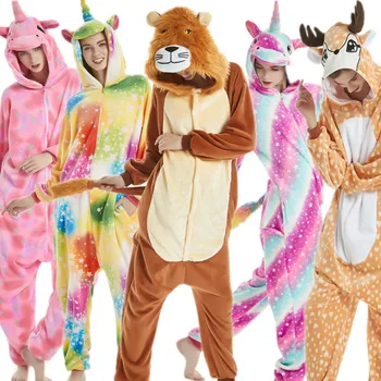 Nastaviť Kigurumi dospelých Zvierat Pyžamo Sady unicornio Steh Ženy Muži Sleepwear Cosplay Onesie Zips s Kapucňou oblečenie pre voľný čas