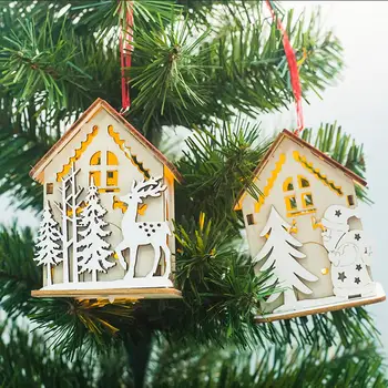 Roztomilé Vianoce Dome Visí Nezávislá Osvetlenie 3D Mini Vianočný Sneh Domu Drevené Nezávislá Domov Ozdoby na Vianočný Stromček