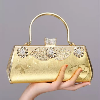 Luxusné Ženy listových kabeliek, Zlaté PU Večer Tašky Vedro Tvarované Žena Vintage Kabelky Svadobné Party Kabelku Peňaženky