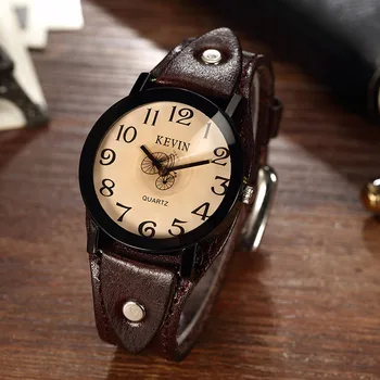 Relojes Hombre Vintage KEVIN Pánske Hodinky pravej Kože Quartz Hodinky Požičovňa arabské Číslice Dial Relogio Masculino