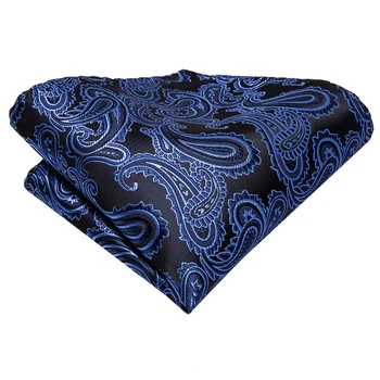 Hi-Tie Luxusné Modrá Paisley Cravat pre Mužov Módne Bežné Cravat kravatu Ascot Vrecku Štvorcové manžetové gombíky Nastaviť pre Dospelých Svadobné party