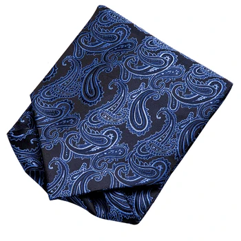 Hi-Tie Luxusné Modrá Paisley Cravat pre Mužov Módne Bežné Cravat kravatu Ascot Vrecku Štvorcové manžetové gombíky Nastaviť pre Dospelých Svadobné party