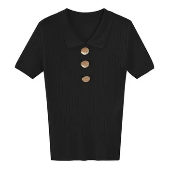V317-T-shirt dámske letné nové žien-krátke rukávy Slim wild pevné pol-puzdre tričko