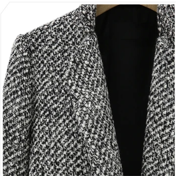 2020 Módne Zimné Kabát Ženy Houndstooth Vlna Zmes Kabát Jediného Tlačidla Vrecku Nadrozmerná Dlho Zákopy Srsti Vrchné Oblečenie Vlny Kabát
