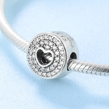 Nové 925 Sterling Silver Duté sa srdce s CZ kryštálmi korálky Okrúhly tvar fit Pôvodné europeu Kúzlo Náramok šperky robiť