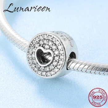 Nové 925 Sterling Silver Duté sa srdce s CZ kryštálmi korálky Okrúhly tvar fit Pôvodné europeu Kúzlo Náramok šperky robiť