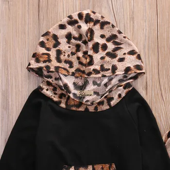 Móda Novorodenca Dievča Chlapci 2 ks Oblečenia Leopard Tlač s Kapucňou Dlhý Rukáv T-shirt Topy+Dlhé Nohavice Detské Oblečenie Set