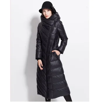 Dámske Zimné dole kabát nepremokavé dlhé hrubé veľké veľkosti klobúk čierna, tmavo modrá žena bundy