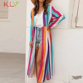 Kimonos Mujer Verano Šifón Rainbow Prekladané Dlhý Rukáv Tunika Plávať Lete Kimono Cardigan Ženy Blúzka Beach Fashion Top 20Mar